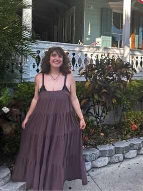 American Eagle Tie Up Brown Maxi Dress